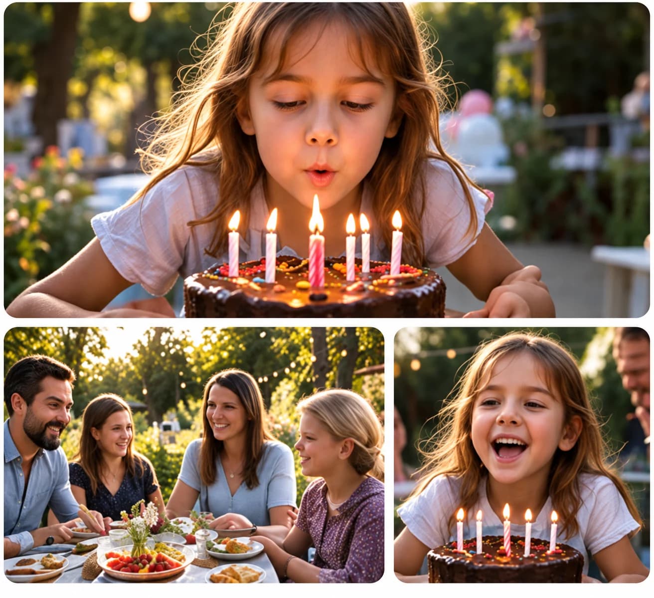 Birthday candles, family and friends sharing a celebration