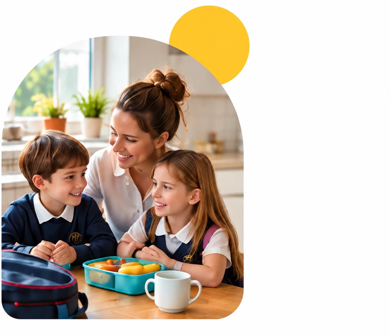 A family planning their day together around the kitchen table